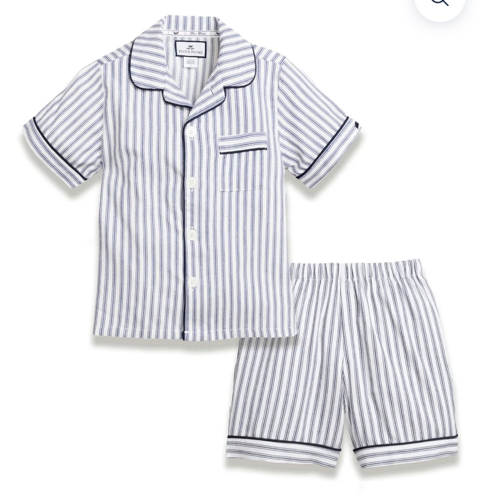 Petite Plume Kid’s Pajama Short Set in Navy French Ticking (3T)